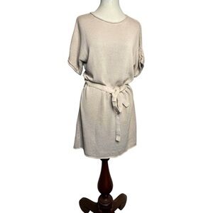 Boden beige SOFT cotton knit short sleeve stretch belted sweater dress SZ-8